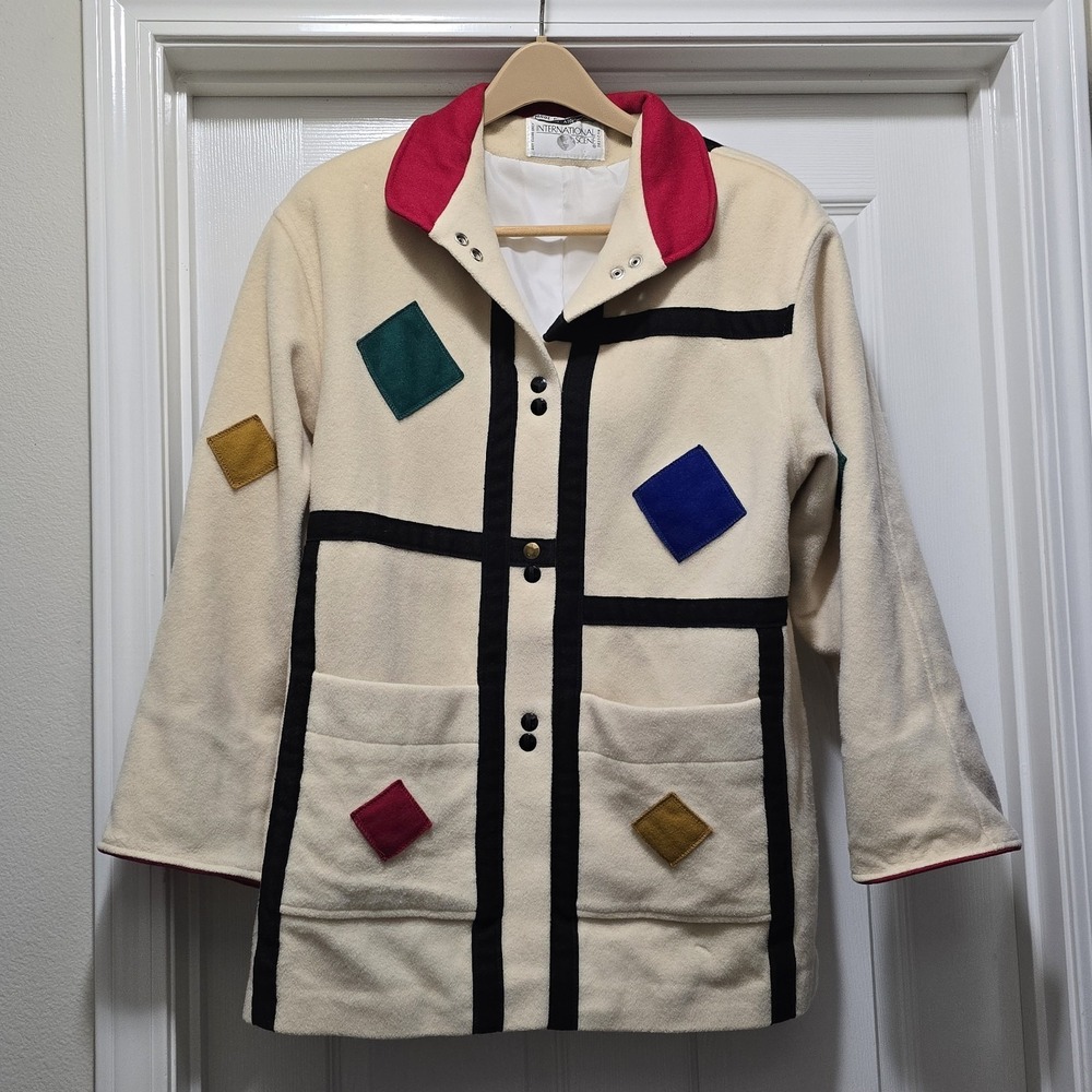 VTG International Scene Colorblock Geometric Mondrian Print Coat Women's 7/8‎ M